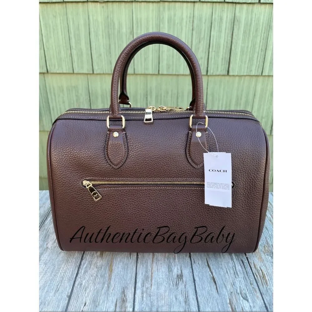 Coach Rowan Large Satchel Pebbled Leather Maple Bag Purse